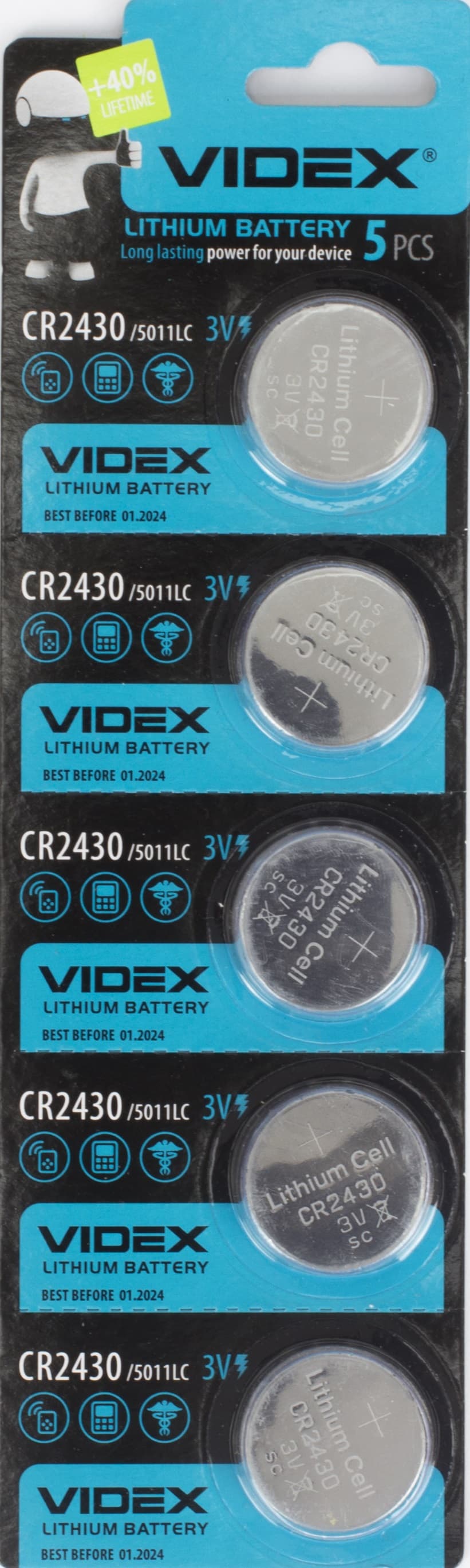 Батарейка Videx CR2430/5bl (5) (100)