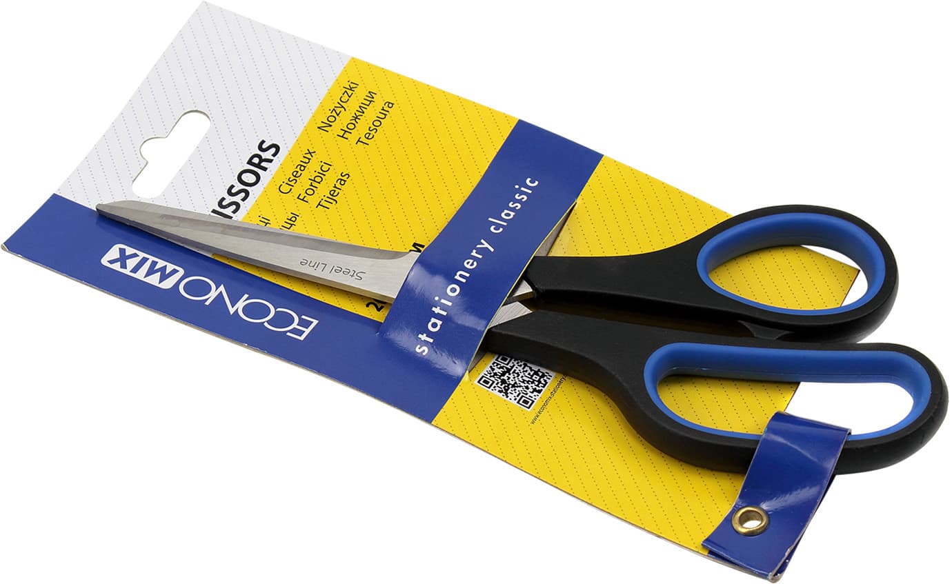 Ножницы офисные Economix 20см ручки с резиновыми вставками (12) E40403