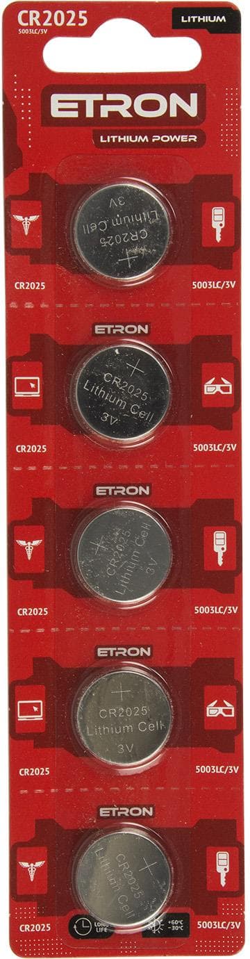 Батарейка Etron Lithium Power CR2025/5bl 3V (5) (60)