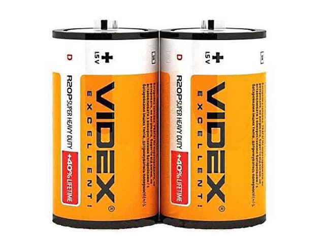 Батарейки Videx R-20 плівка 2 шт (12) (144)