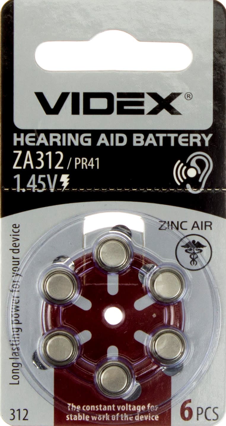 Батарейка Videx ZA312/PR41 6 bl для слухового апарату (6) (60)