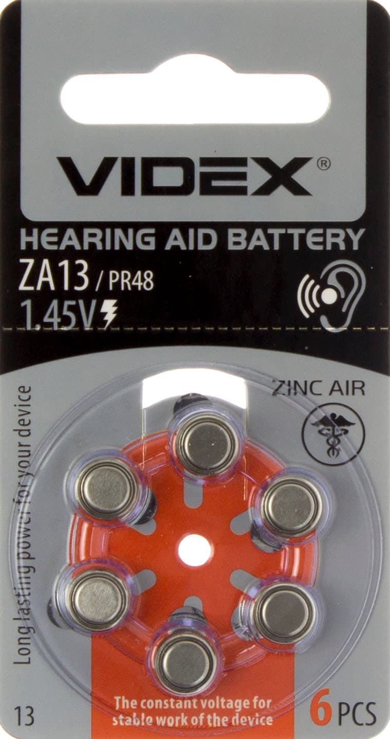 Батарейка Videx ZA13/PR48 6 bl для слухового апарату (6) (60)