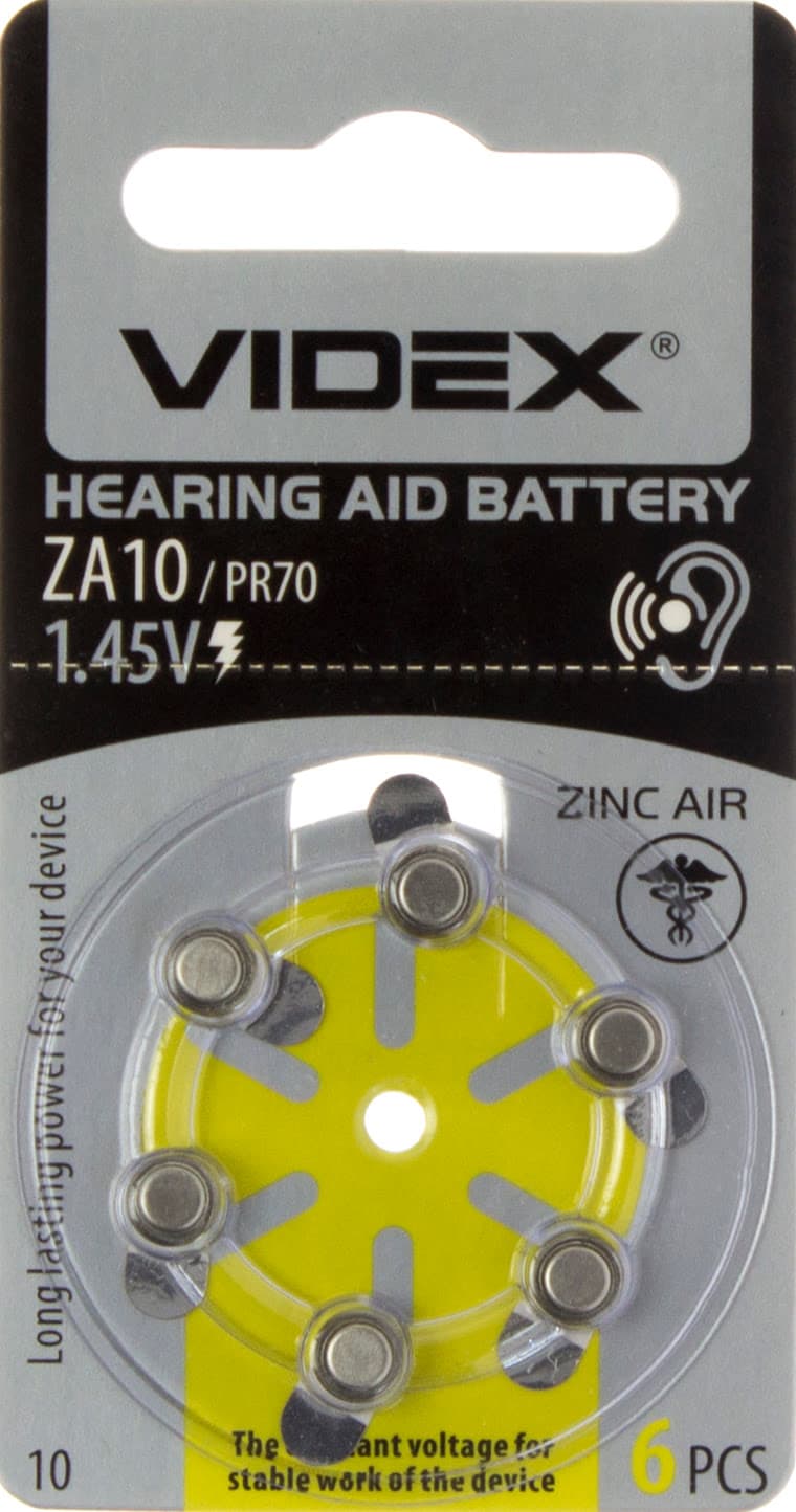 Батарейка Videx ZA10/PR70 6 bl для слухового апарату (6) (60)