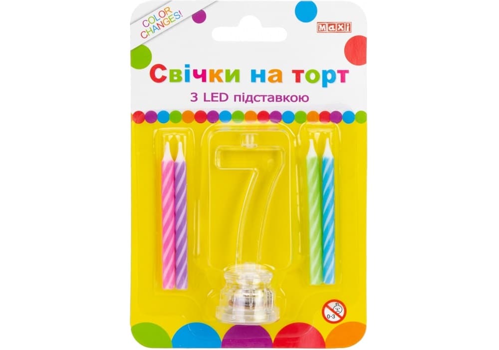 Набір свічок в торт 4 шт з LED світяться Цифра-7 (12) MX701007-7