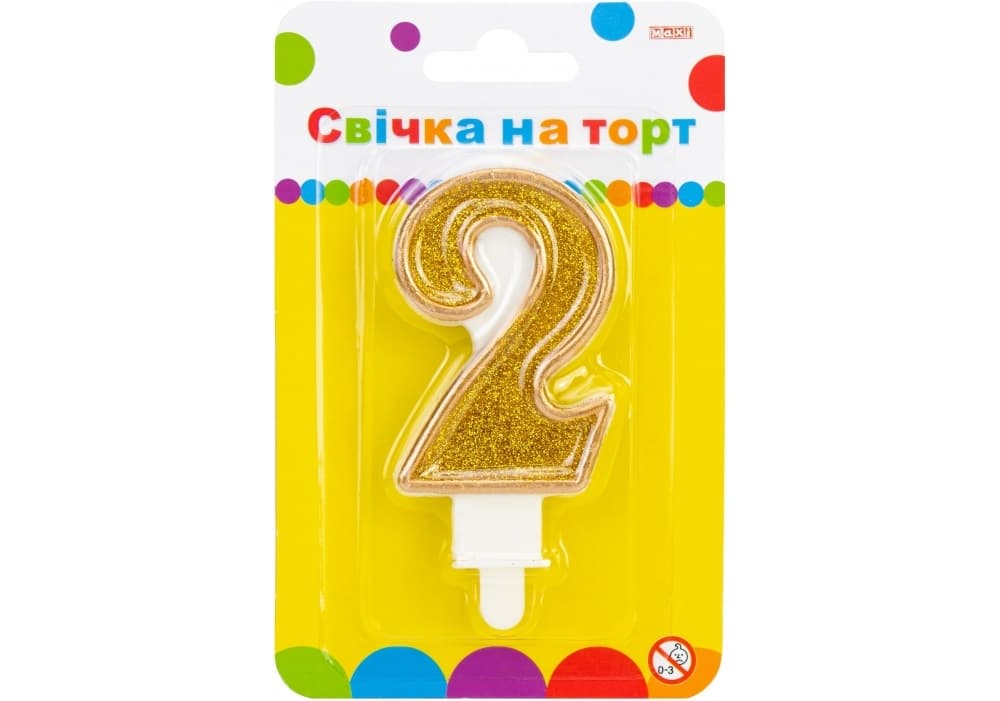 Свеча в торт Цифра-2 золотистая 7,62 см с блестками (24) (288) MX622083-2