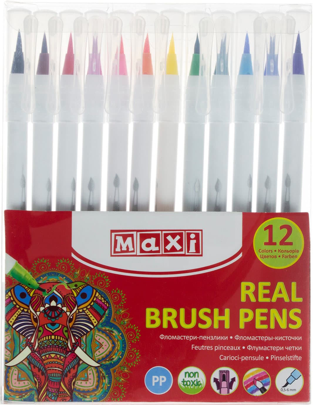 Фломастери-пензлики Maxi Real Brush 12 кольорів (24) MX15232