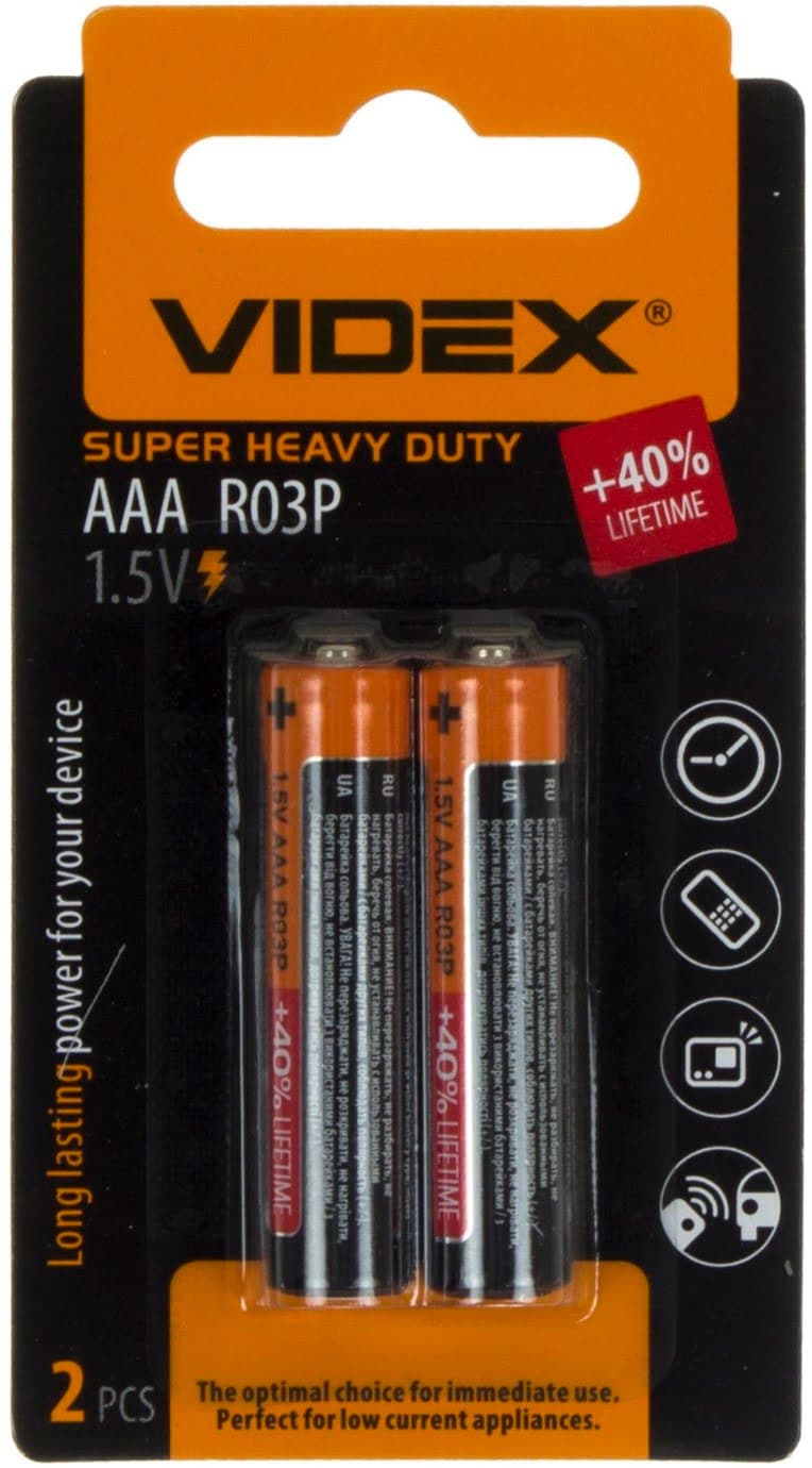 Батарейки Videx R-03 мініблістер 2 шт (24) (720)