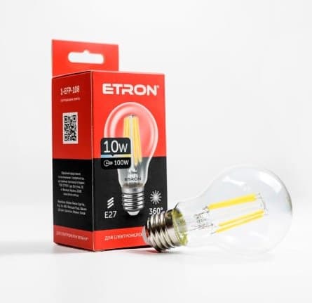 Лампа Etron Filament Power прозоре скло LED 1-EFP-108 A60 10Вт 4200K Е27 (10)