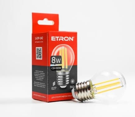Лампа Etron Filament Power прозоре скло LED 1-EFP-142 G45 8Вт 4200K Е27 (10)