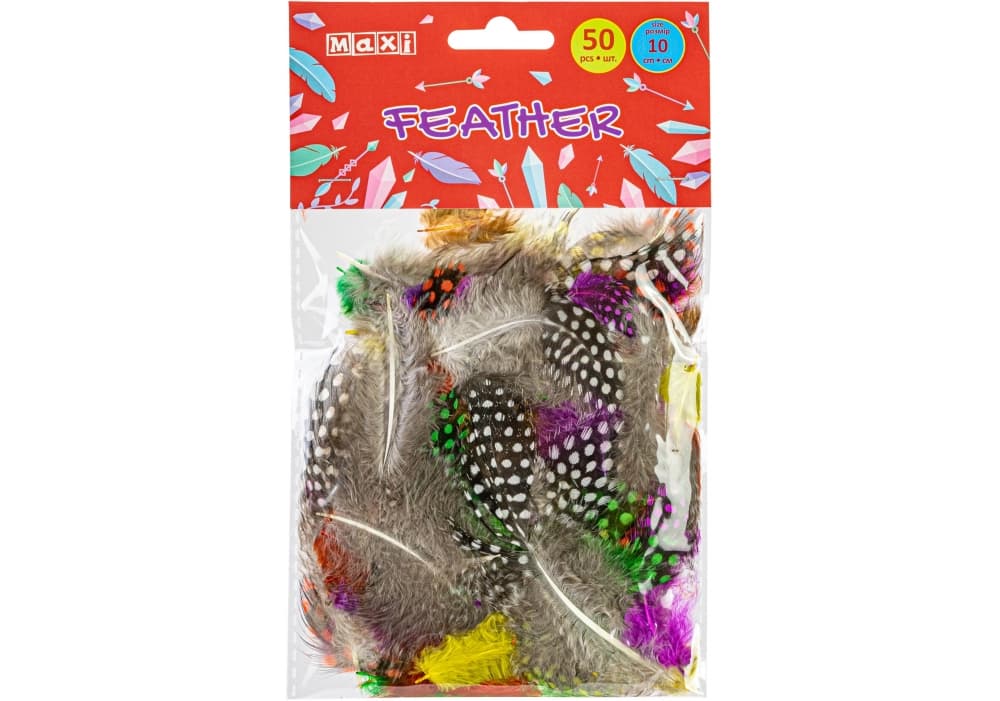 Набір для декорування "Maxi" Пір'я 10см 50шт кольорове №MX62621