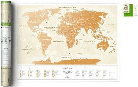Плакат-скетч карта мира Travel Map Gold World в тубусе на украинском