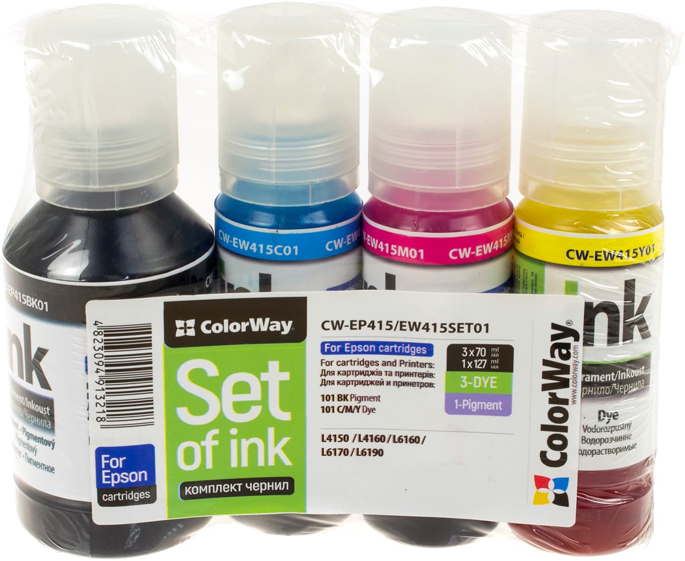 Чорнило к-кт ColorWay Epson L-4150/4160/6160/6170 127мл+3х70мл black,cyan,magenta,yellow