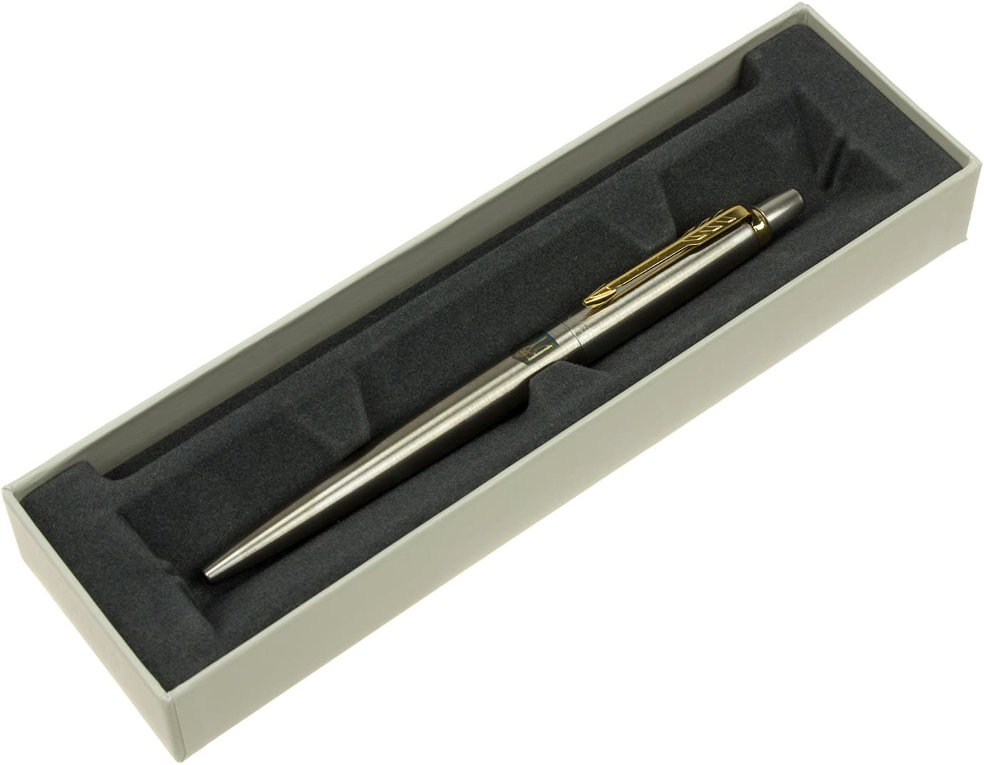 Ручка шариковая Parker Jotter сталь с позолотой Трезубец желто-синий  16 032_R5