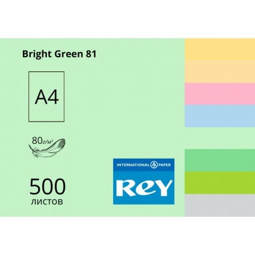  Папір кольоровий А4 80 г/м2 пастель REY Adagio Bright Green 81 яскраво-зелений (10)