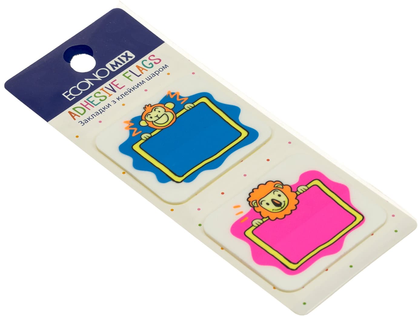 Стикеры-закладки пластиковые Economix Lion & monkey 40 х45 мм 40 шт ассорти (48) №E20966-02