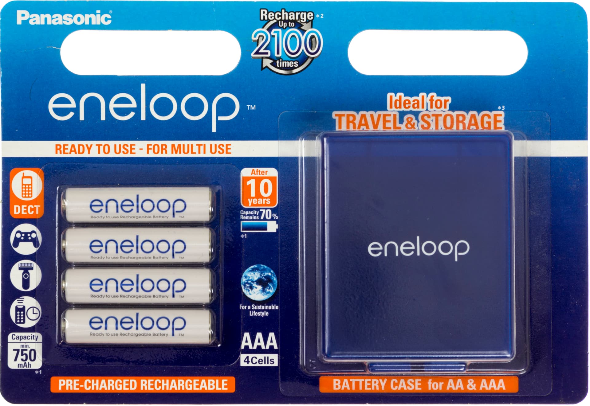 Акумулятори Panasonic Eneloop Ni-Mh (R-03,750mAh)/блістер 4шт +кейс (BK-4MCCEC4BE)