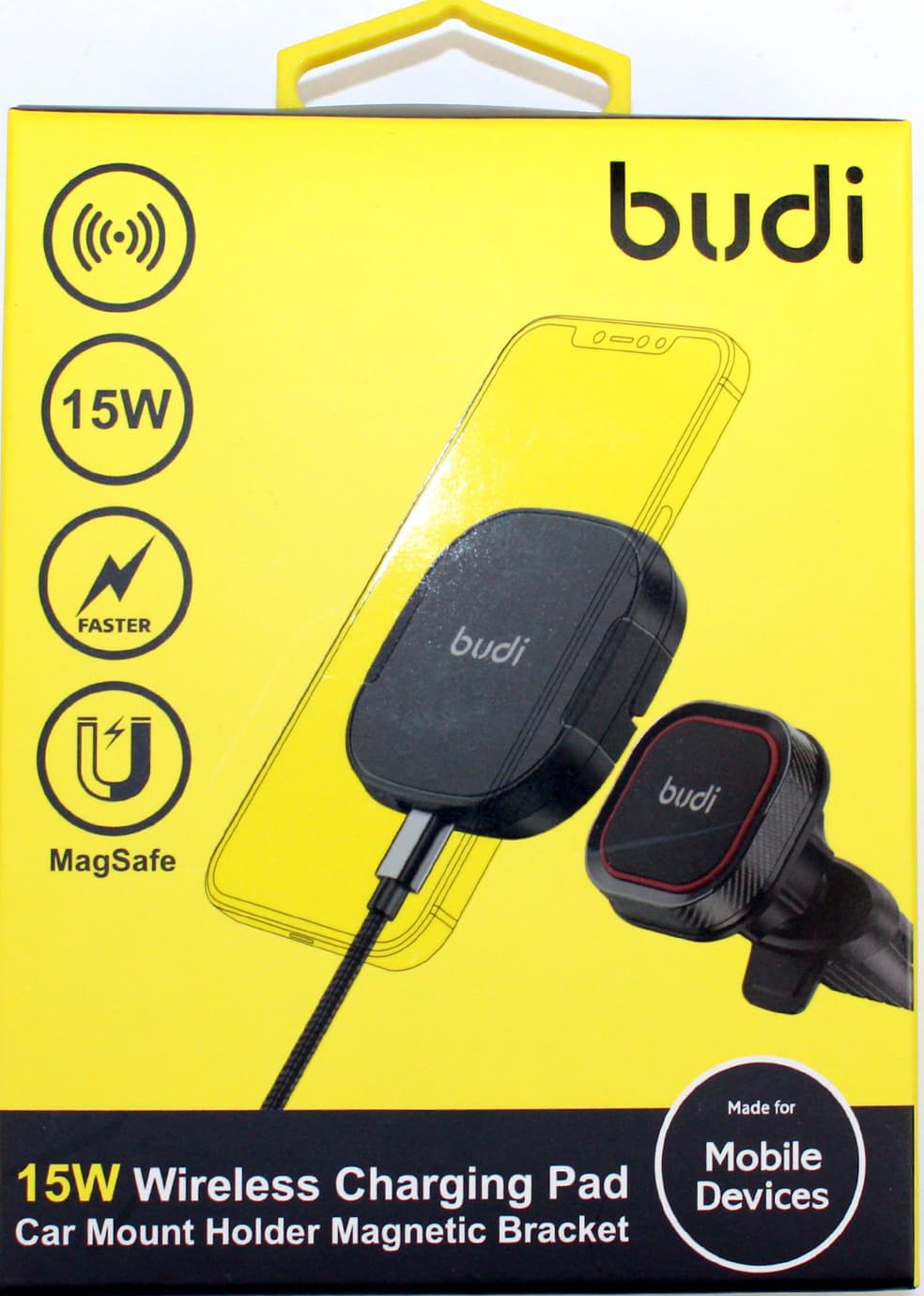 Зарядний пристрій індукційний авто Budi №WL3800XB 15W швидка зарядка,магн. тримач/Breidon/