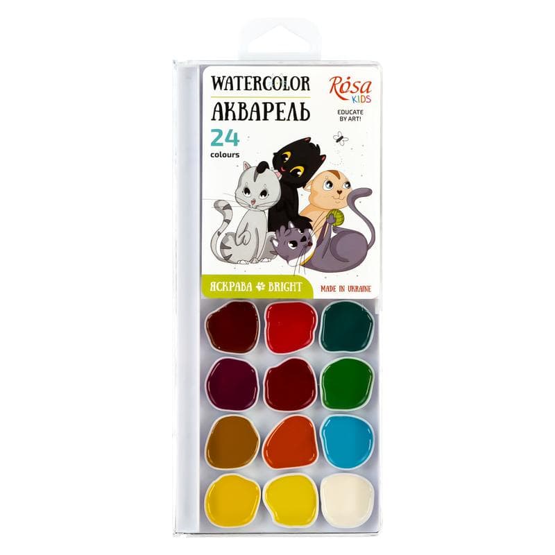 Акварель 24 кольор. "ROSA Kids" Cats №301206 без пензлика(10)