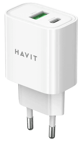 Зарядний пристрій Havit №HV-UC111 USB+Type-C 20W швидка зарядка white