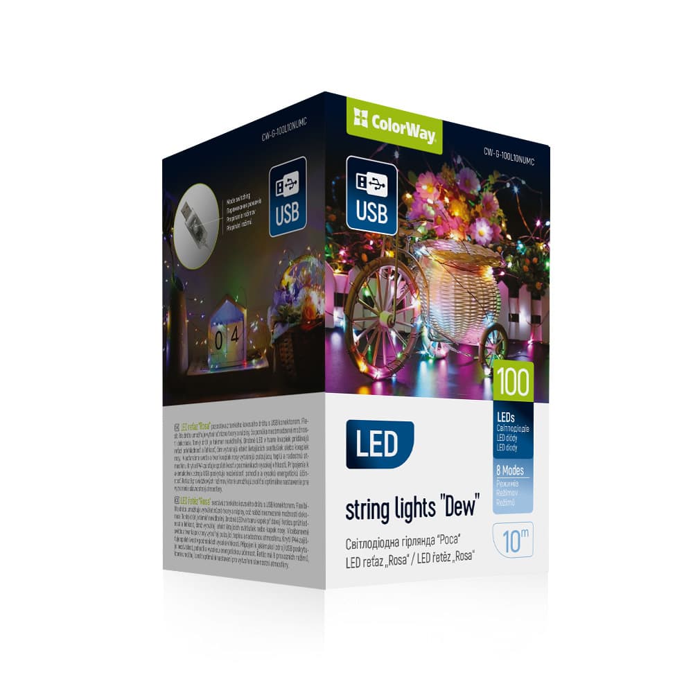 Гірлянда-роса електрич. ColorWay 100LED 8режимів +USB мульті L-10м №CW-G-100L10NUMC