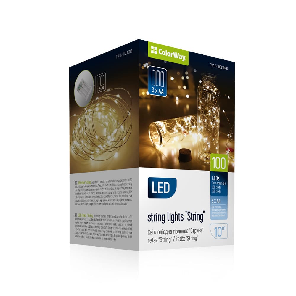 Гірлянда-струна на бат-ці 3AA ColorWay 100LED теплий L-10м №CW-G-100L10NB