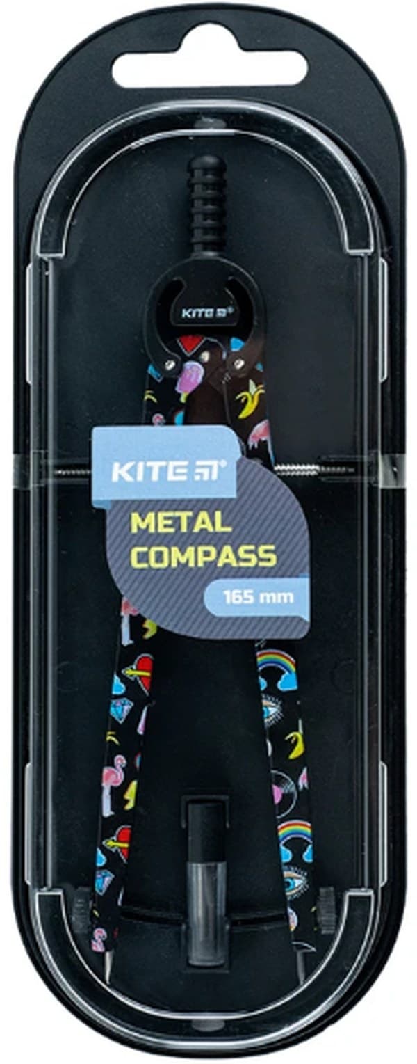 Циркуль "Kite" метал. з принтом,+грифель,чорний у футлярі №K24-415-3(12)