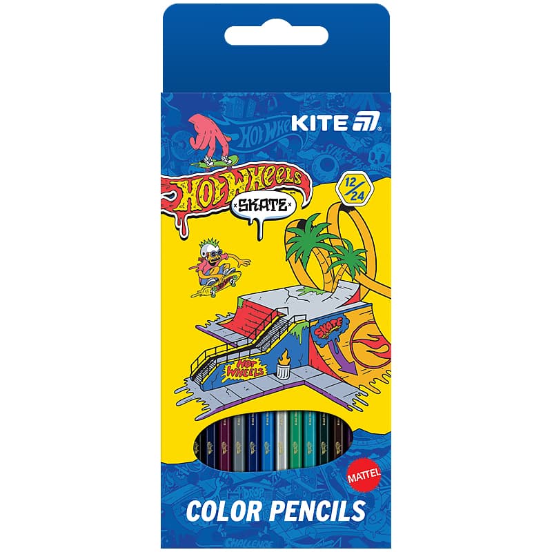 Олівці кольор. 12 кольор. "Kite" №HW25-054-2 Hot Wheels-2 двостор.(12)(240)