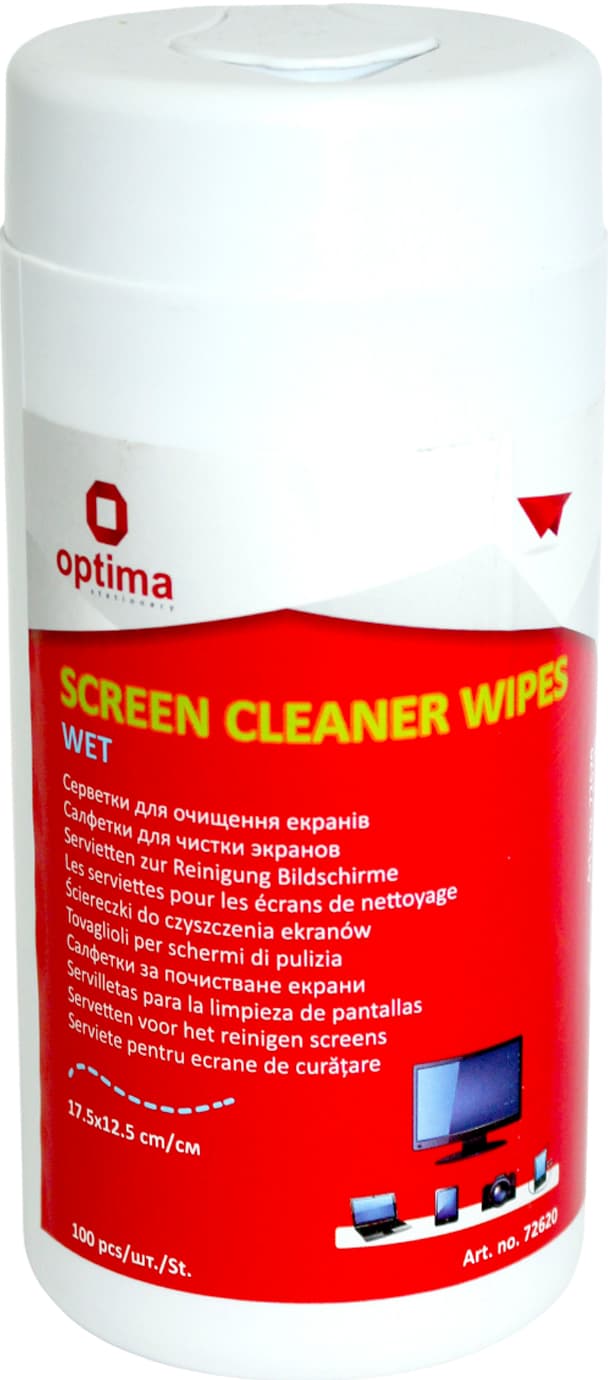 Серветки вологі для очищення екранів "Optima" NEO(100шт) №E72620(15)
