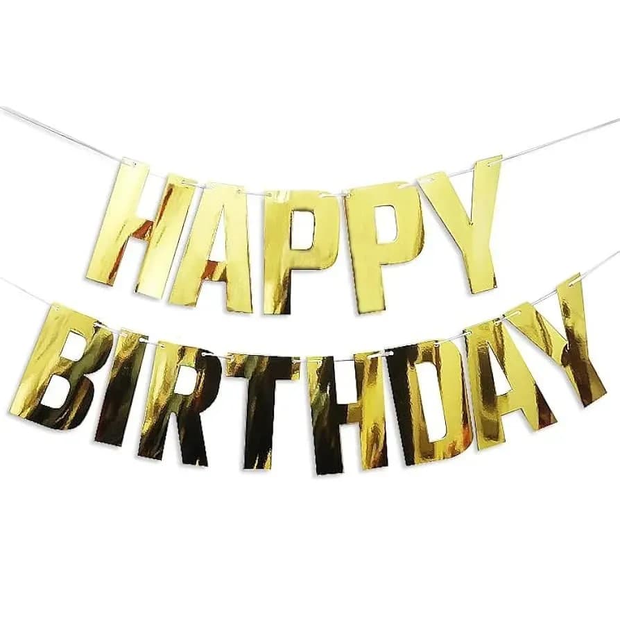 Гірлянда "Happy Birthday" друковані літери золото №16223(12)