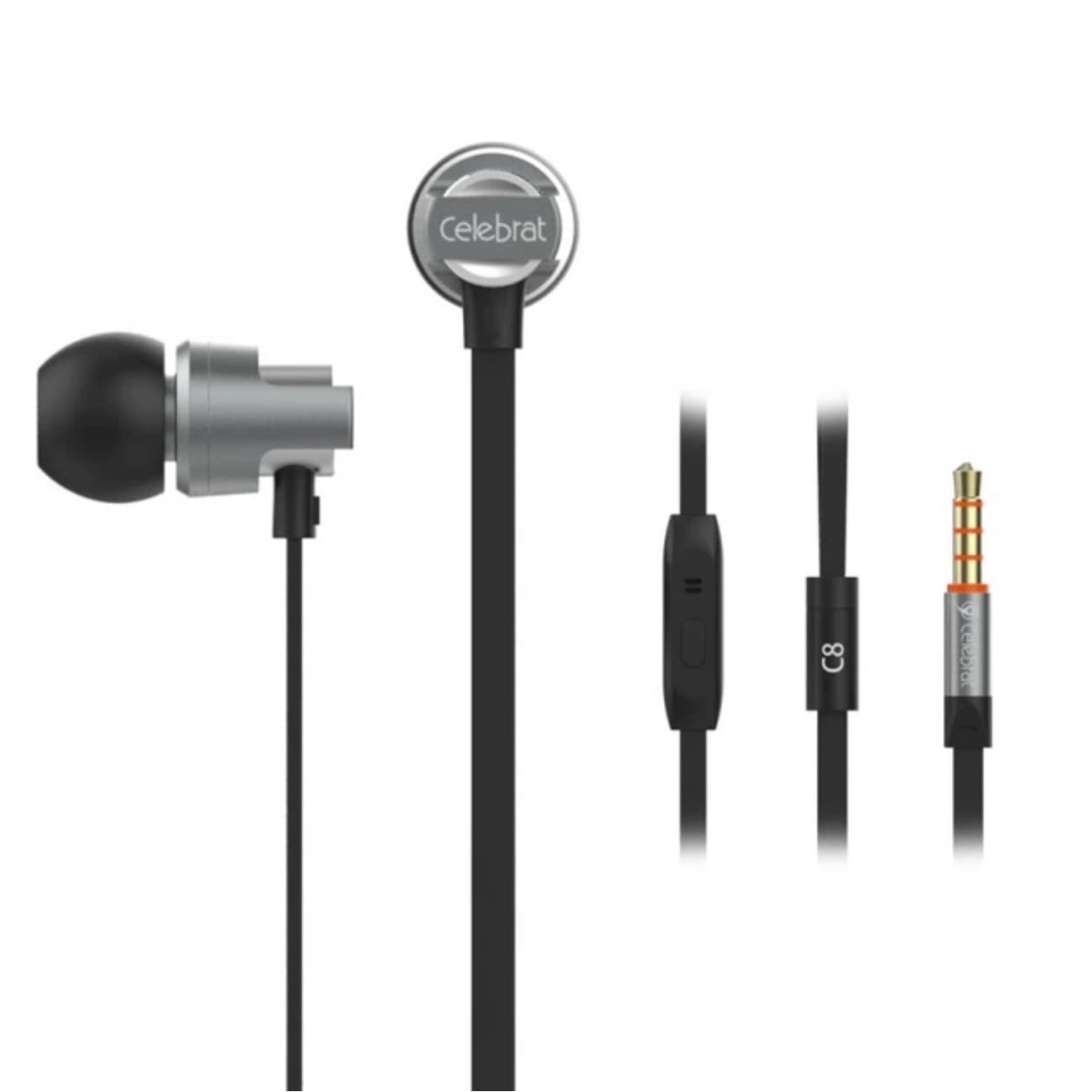 Наушники вакуумные метал. Celebrat C8 1,2м black+микрофон