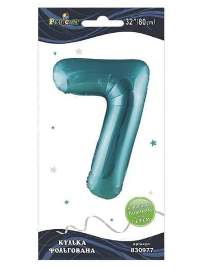 Кулька повітр. фольгована "Цифра 7" 80см тіффані №830977/Pelican/(1)(10)(5)(1000)