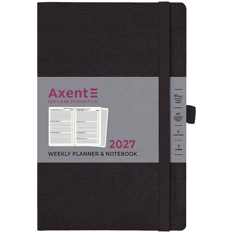 Щотижн. В6 "Axent" дат2027 Partner Soft Skin,чорний №8509-27-01-A