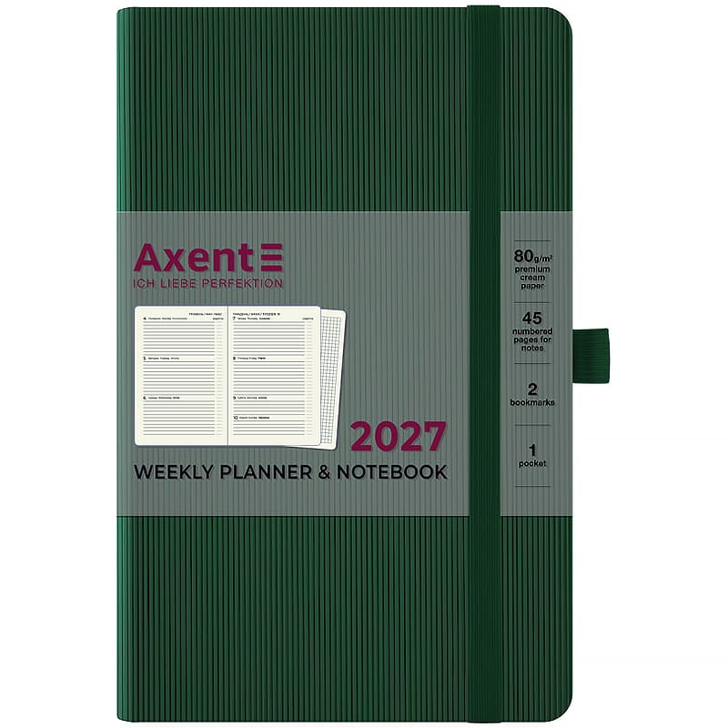 Щотижн. В6 "Axent" дат2027 Partner Lines темно-зелений №8515-27-23-A