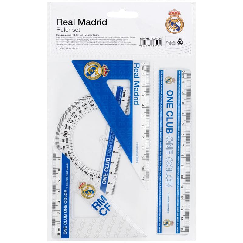 Набір геометричний "Kite" №RL26-282 Real Madrid (лінійка 15см,2 косинця,транспортир)(24)