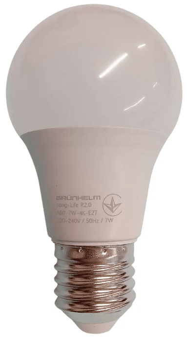 Лампа LED "Grunhelm" GEA60-7W-4K-E27 A60 7Вт 4000K Е27 700 Лм ,на акум. 1200mAh(50)