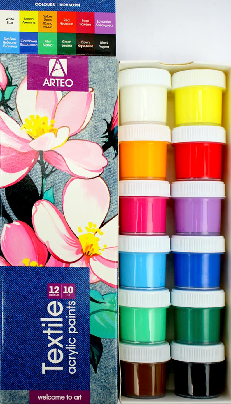 Набір акрил. фарб 12х10мл "Arteo" Flowers для тканини №322113002(12)