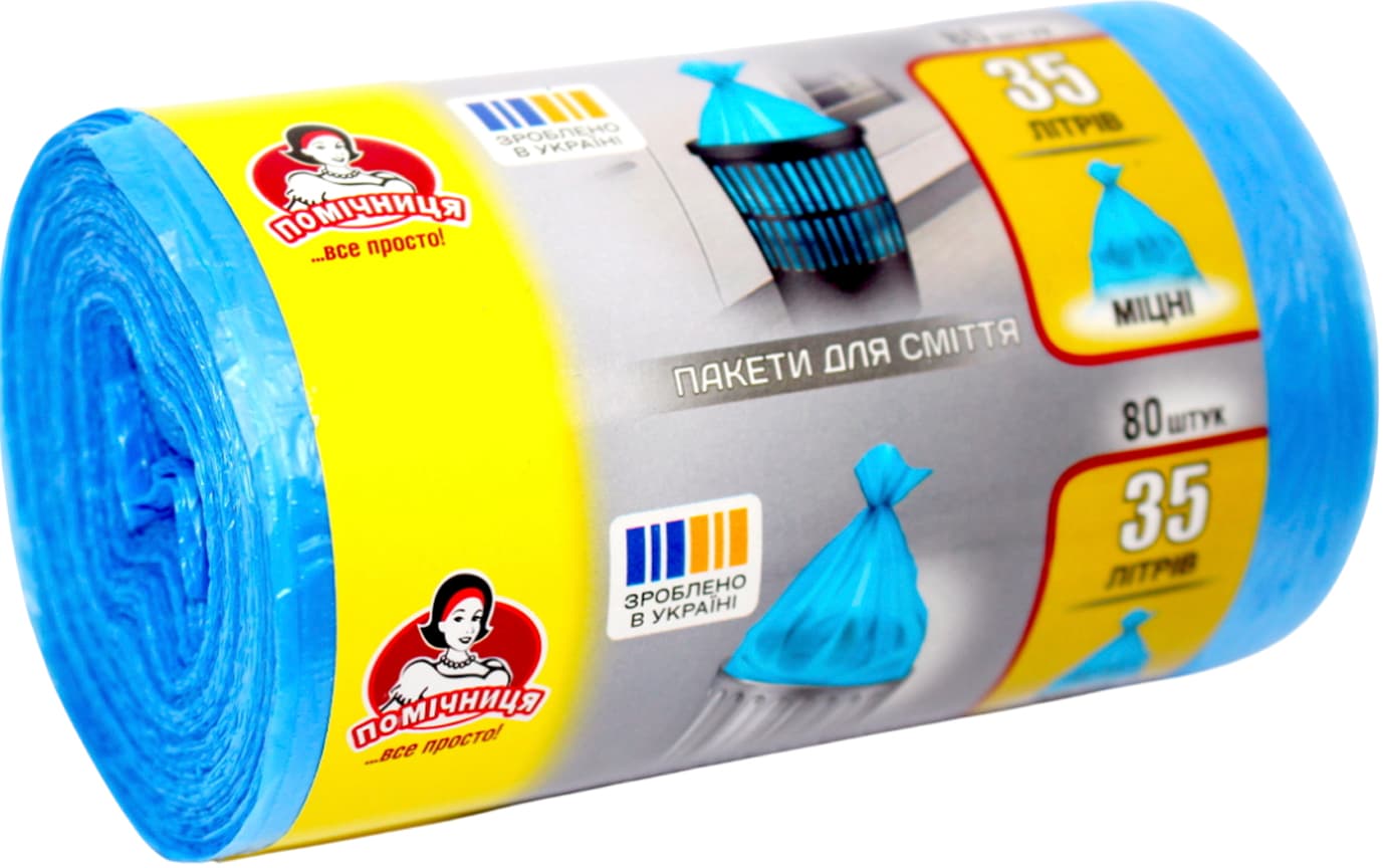 Пакети для сміття "Помічниця" 35л 80шт HDPE кольорові №6950(24)