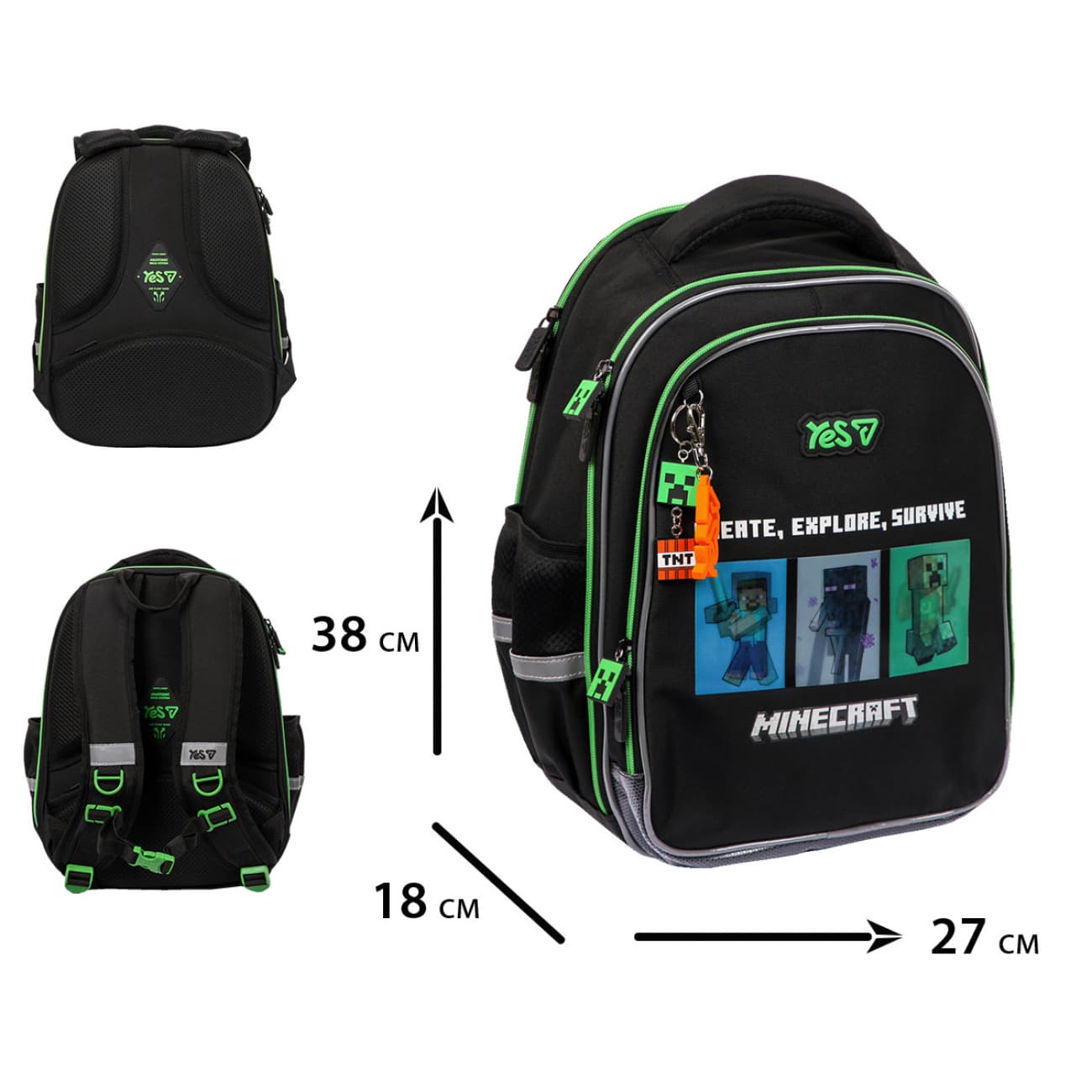 Рюкзак "Yes" S-111M Minecraft Reality 2от.,3карм.№550244