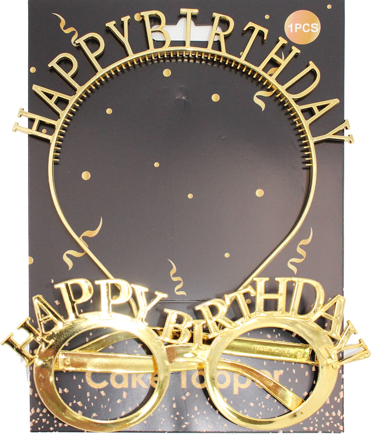 Обруч для волос и очки "Happy birthday" золото №16487