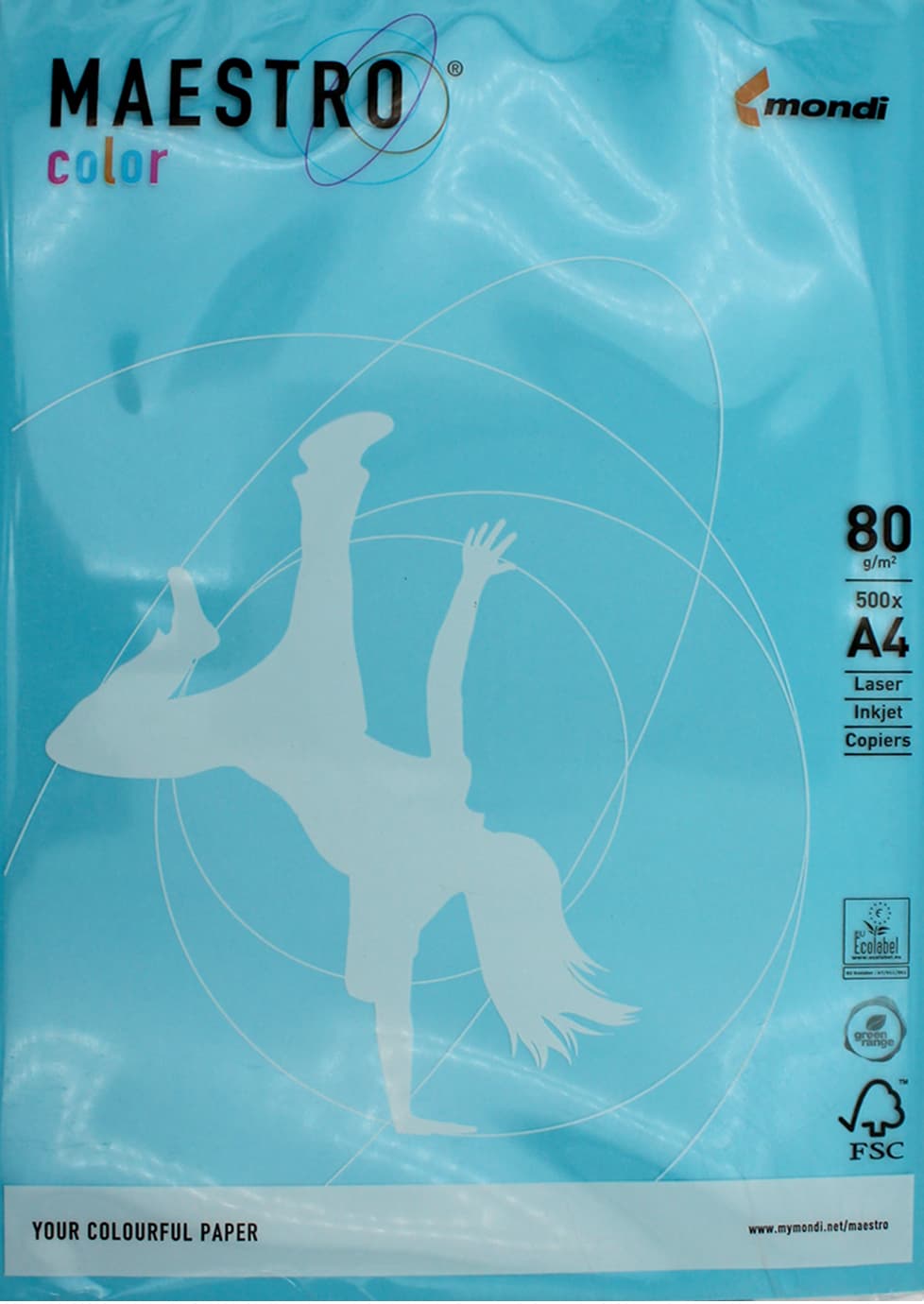 Бумага цветная А4 80 г/м Maestro Color Intensive AB48 Aqua голубая (500) (2500)