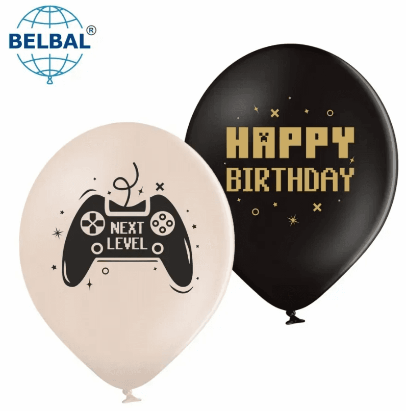 Кулька повітр. латексна 12"/30см "Happy Birthday" Джойстик чорний,бежевий/BelBal/(25)