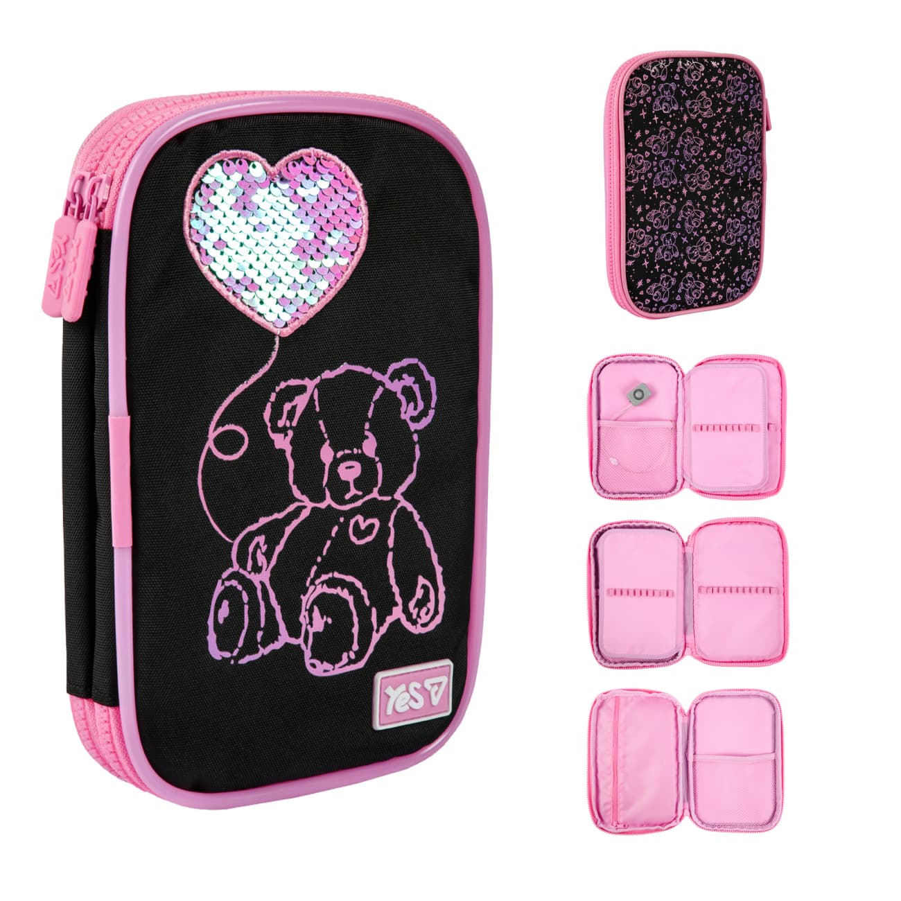 Пенал "Yes" Pink Bear м'який 2від. LED №PH-35/533777/Р-26