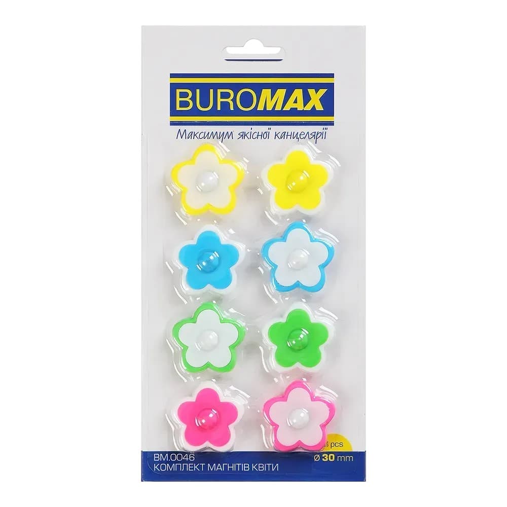 Магніти "Buromax" №BM.0046 FLOWERS 8штх30мм