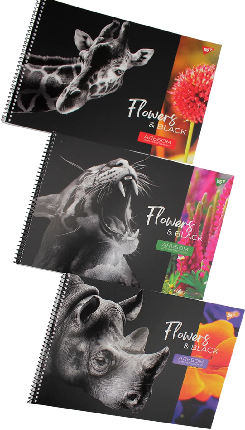 Альбом для рисов. на пруж. 20/120 А4 "Flowers&Black" выб.гибрид.лак №130550/Yes/(3)(108)