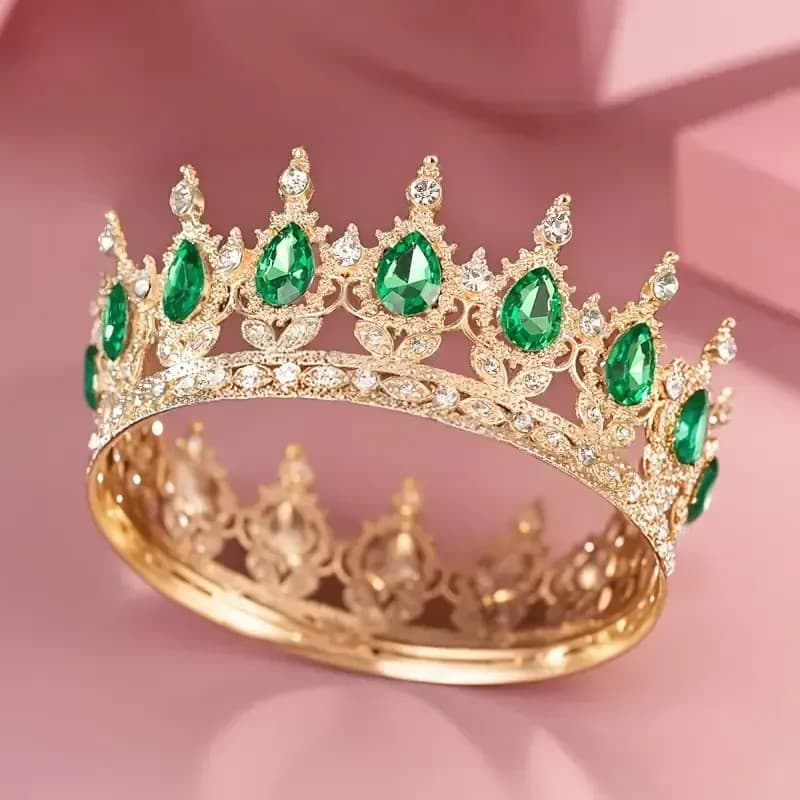 Корона метал. з піками,золото з смарагдовим камінням 12,5х5,5см