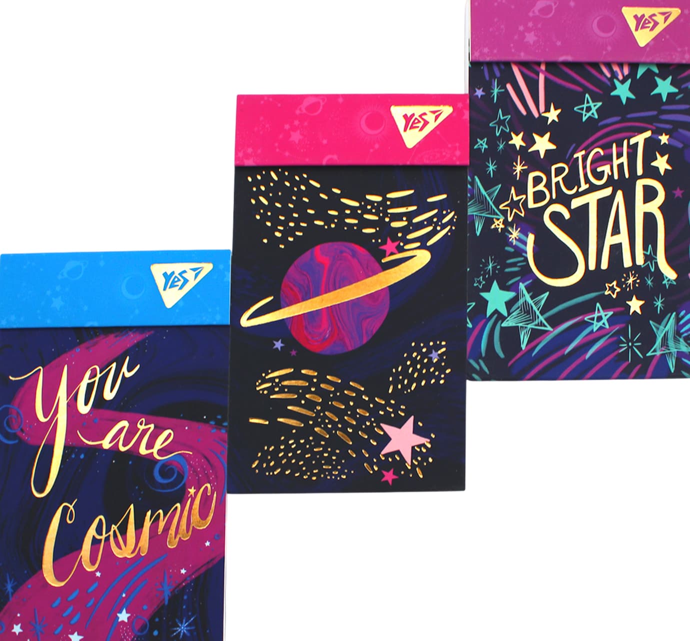 Блокнот A7+ 50 листов линия Yes ETTA VEE COSMOS софт-тач и фольга золото (6) 151645 