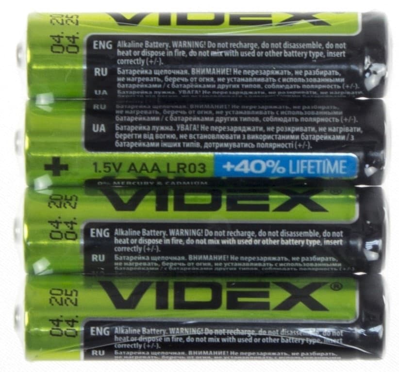 Батарейки Videx LR-03 плівка 4 шт (15) (180)