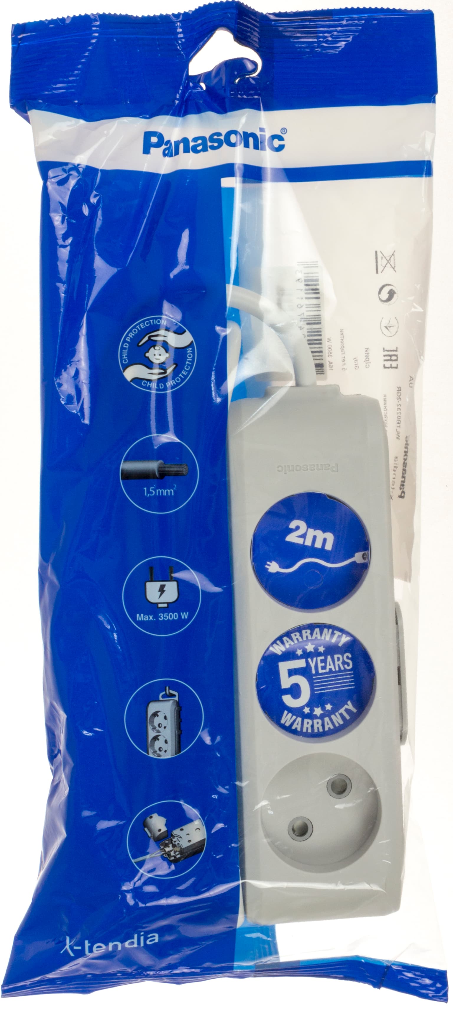 Подовжувач Panasonic 3 гнізда 2 м сірий TB02322GR-UA