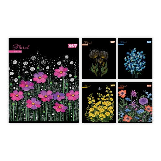 Зошит А5 YES 24арк. кліт. глитер+УФ+soft touch Floral bloom №768592(10)(160)
